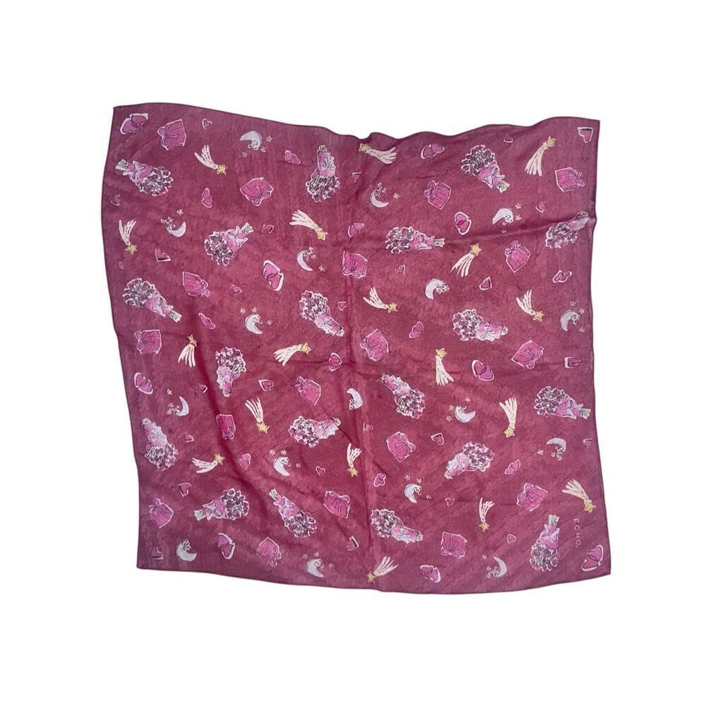 BEAUTIFUL Echo LOVE Red Silk Graphic Print Scarf GOOD CONDITION